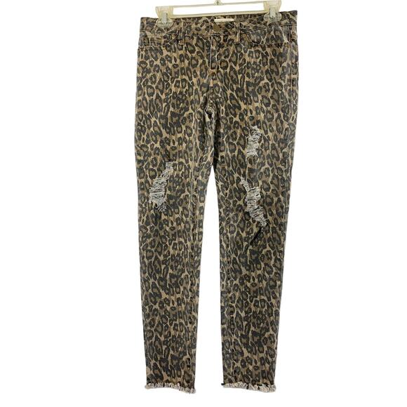 easel Denim - Easel‎ Womens Jeans Size Medium 28" W Skinny Destroyed Animal Print Raw Hem